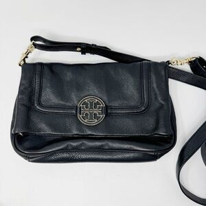 TORY BURCH | Amanda Leather Black & Gold Foldover Adjustable Crossbody Purse Bag